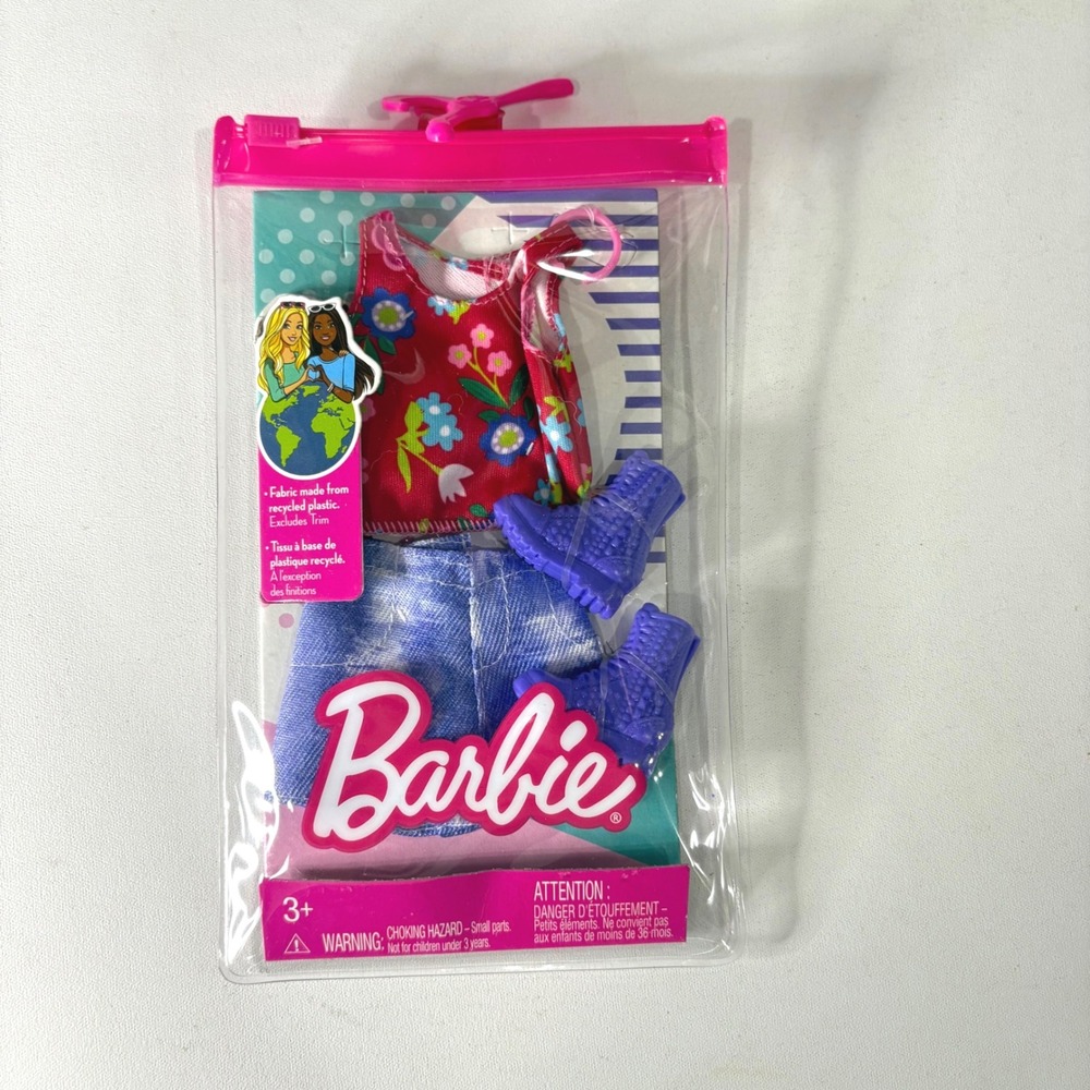 Barbie Fashions Outfit Set Floral Top Denim Skirt Purple Boots HBV33 Mattel NEW